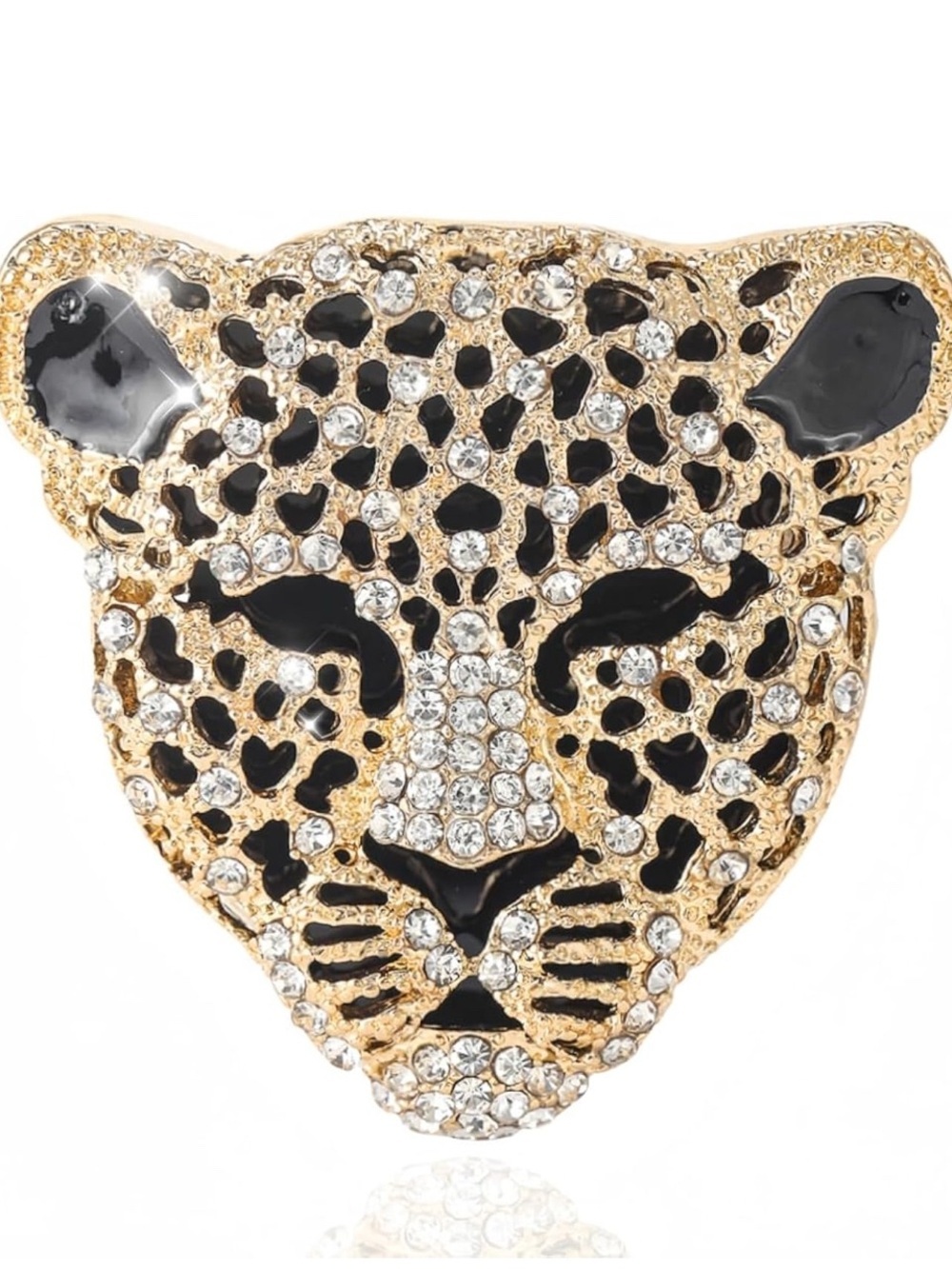 Vintage Gold and Black Leopard Head Brooch